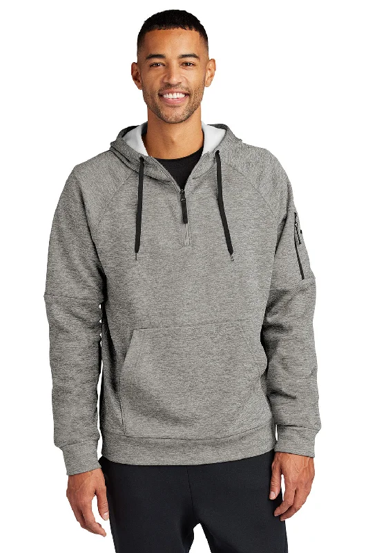 Men's organic activewear hoodie-Nike Mens Therma-Fit Fleece 1/4 Zip Hooded Sweatshirt Hoodie w/ Pouch Pocket - Heather Dark Grey - New