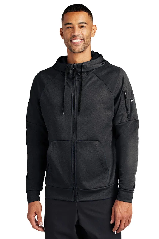 Men's high-performance training hoodie-Nike Mens Therma-Fit Fleece Full Zip Hooded Sweatshirt Hoodie w/ Pockets - Black - New