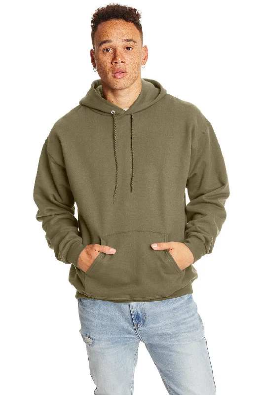 Men's antibacterial fleece hoodie-Hanes Mens Ultimate Cotton PrintPro XP Pill Resistant Hooded Sweatshirt Hoodie w/ Pouch Pocket - Oregano