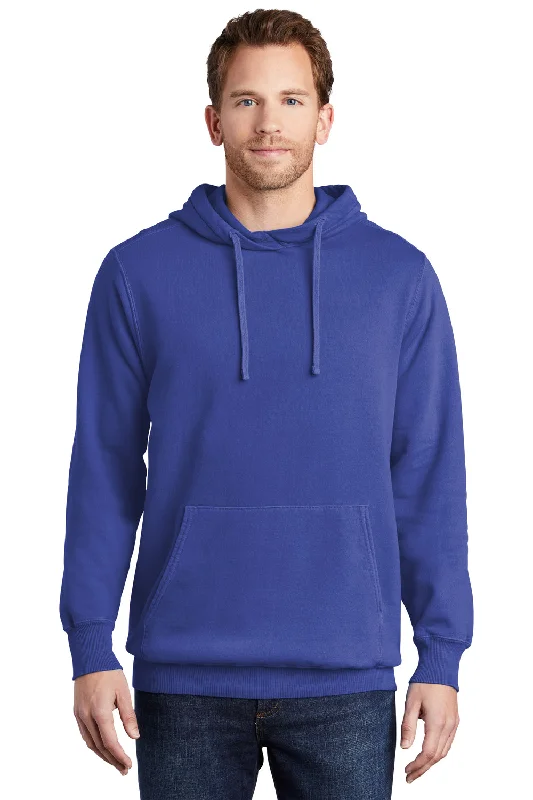 Men's ultra-breathable activewear hoodie-Port & Company Mens Beach Wash Fleece Hooded Sweatshirt Hoodie w/ Pouch Pocket - Iris Blue