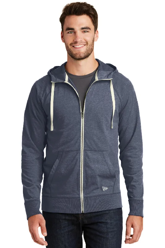 Men's weatherproof running hoodie-New Era Mens Sueded Full Zip Hooded Sweatshirt Hoodie w/ Pockets - Heather Navy Blue