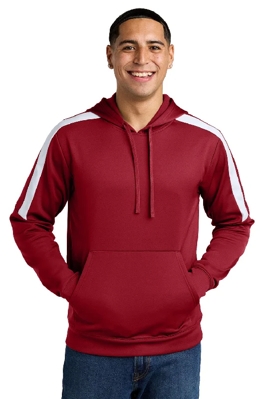 Men's summer training hoodie-Sport-Tek Mens Sport-Wick Moisture Wicking United Fleece Hooded Sweatshirt Hoodie w/ Pouch Pocket - Deep Red/White - New