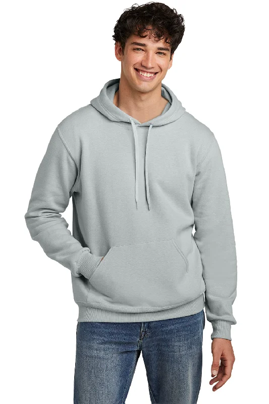 Men's tech-fabric zip-up hoodie-Jerzees Mens Eco Premium Moisture Wicking Hooded Sweatshirt Hoodie w/ Pouch Pocket - Heather Frost Grey