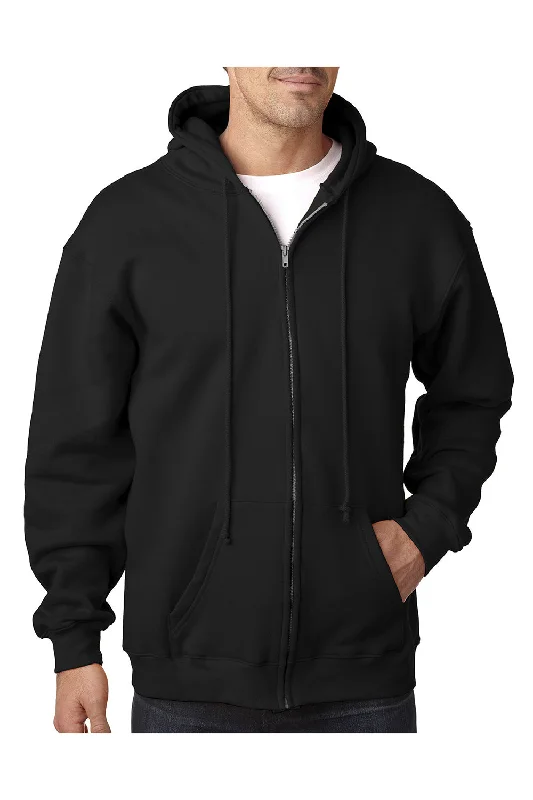 Men's breathable training hoodie-Bayside Mens USA Made Full Zip Hooded Sweatshirt Hoodie w/ Pockets - Black