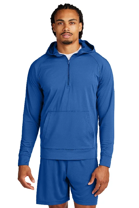 Men's high-stretch sports hoodie-Sport-Tek Mens Sport-Wick Moisture Wicking 1/4 Zip Hooded Sweatshirt Hoodie w/ Pouch Pocket - True Royal Blue - New