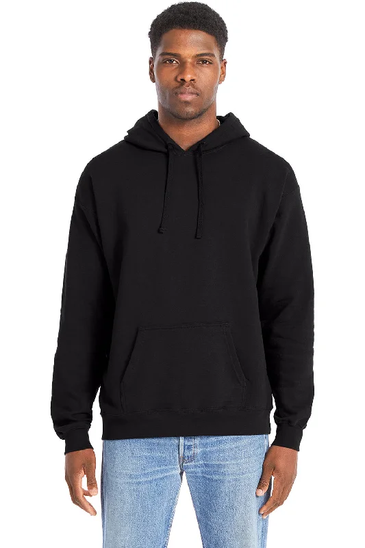 Men's relaxed fit running hoodie-Hanes Mens Perfect Sweats Hooded Sweatshirt Hoodie w/ Pouch Pocket - Black