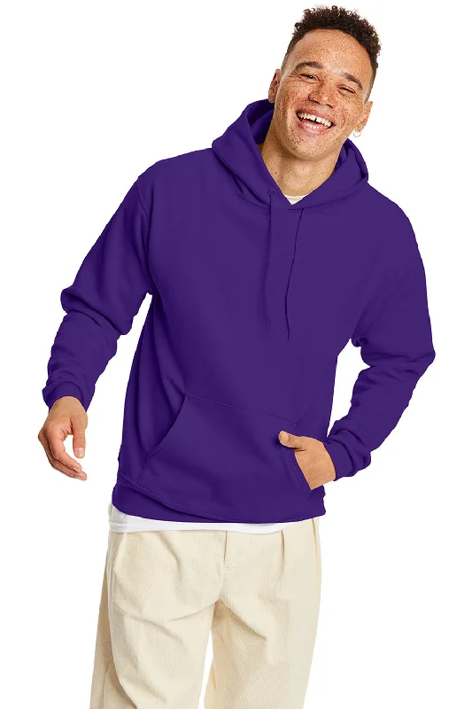 Men's summer training hoodie-Hanes Mens EcoSmart Print Pro XP Pill Resistant Hooded Sweatshirt Hoodie w/ Pouch Pocket - Athletic Purple