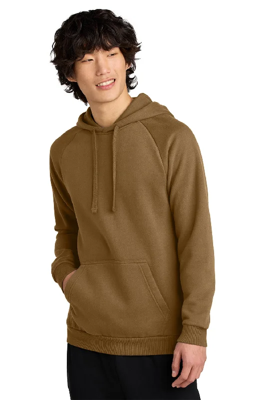 Men's sustainable training hoodie-District Mens Cloud Fleece Hooded Sweatshirt Hoodie w/ Pouch Pocket - Duck Brown - New