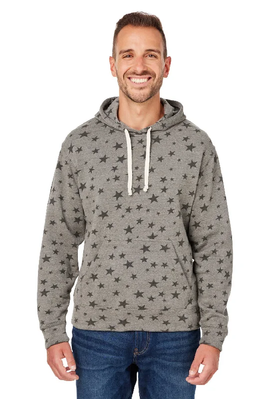 Men's weatherproof running hoodie-J America Mens Fleece Hooded Sweatshirt Hoodie w/ Pouch Pocket - Smoke Grey Stars