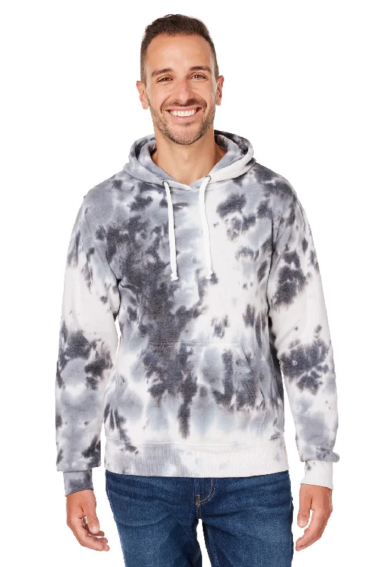 Men's eco-conscious gym hoodie-J America Mens Tie-Dye Hooded Sweatshirt Hoodie w/ Pouch Pocket - Black