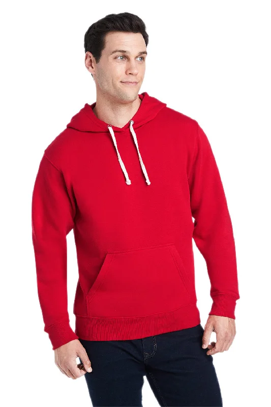 Men's versatile training hoodie-J America Mens Fleece Hooded Sweatshirt Hoodie w/ Pouch Pocket - Solid Red