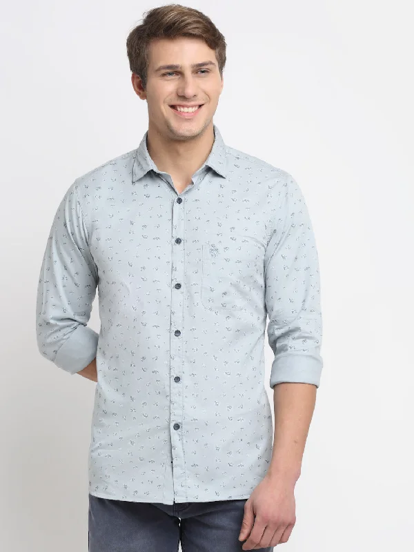 Men's cooling gym shirt-Men's Light Grey Casual Ditsy Print Full Sleeve Shirt