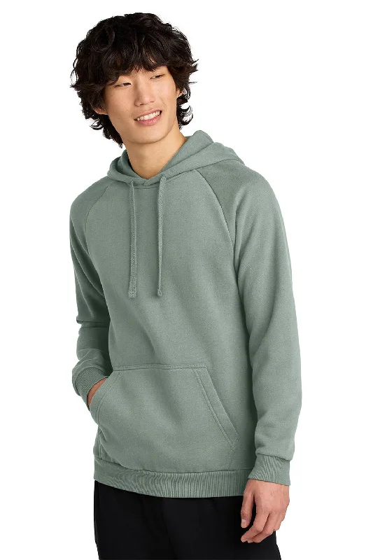 Men's performance running hoodie-District Mens Cloud Fleece Hooded Sweatshirt Hoodie w/ Pouch Pocket - Slate Green - New