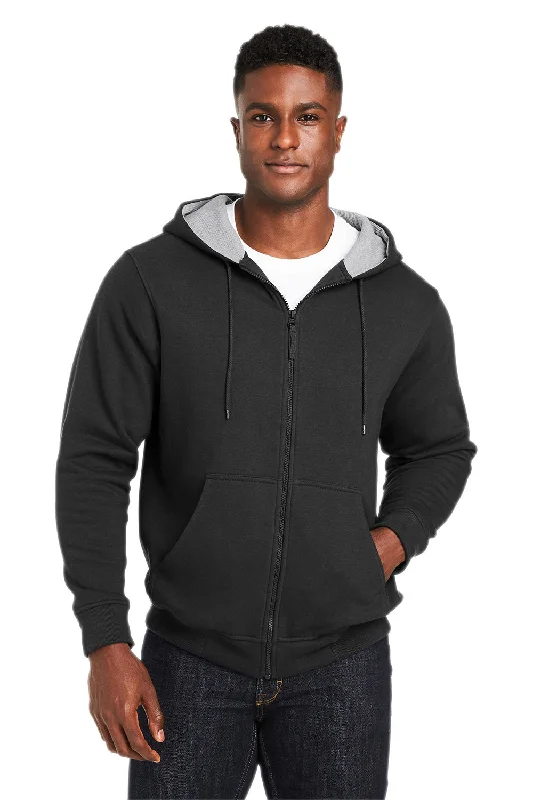 Men's high-performance training hoodie-Harriton Mens Climabloc Water Resistant Full Zip Hooded Sweatshirt Hoodie w/ Pockets - Black