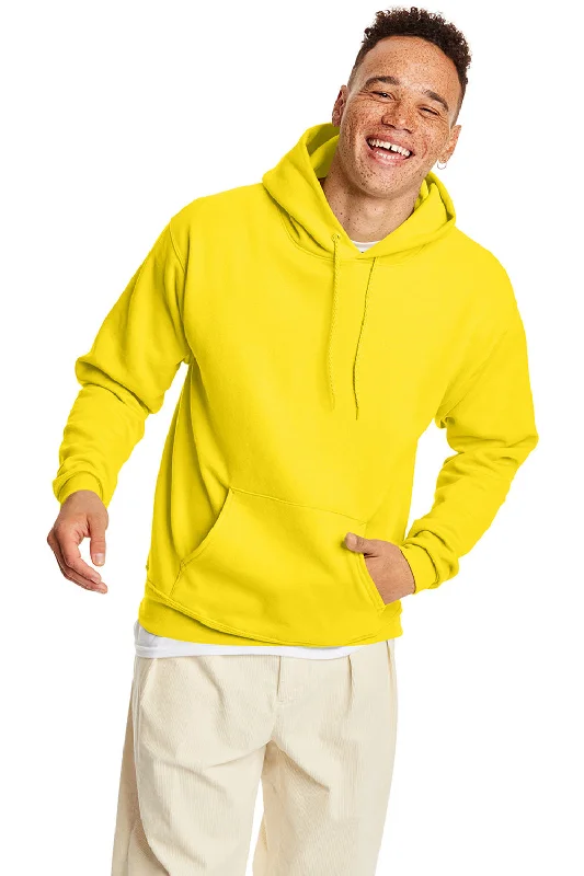 Men's quick-dry running hoodie-Hanes Mens EcoSmart Print Pro XP Pill Resistant Hooded Sweatshirt Hoodie w/ Pouch Pocket - Athletic Yellow