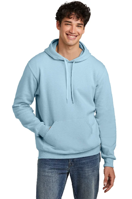 Men's ultra-light running hoodie-Jerzees Mens Eco Premium Moisture Wicking Hooded Sweatshirt Hoodie w/ Pouch Pocket - Heather Cloud Blue