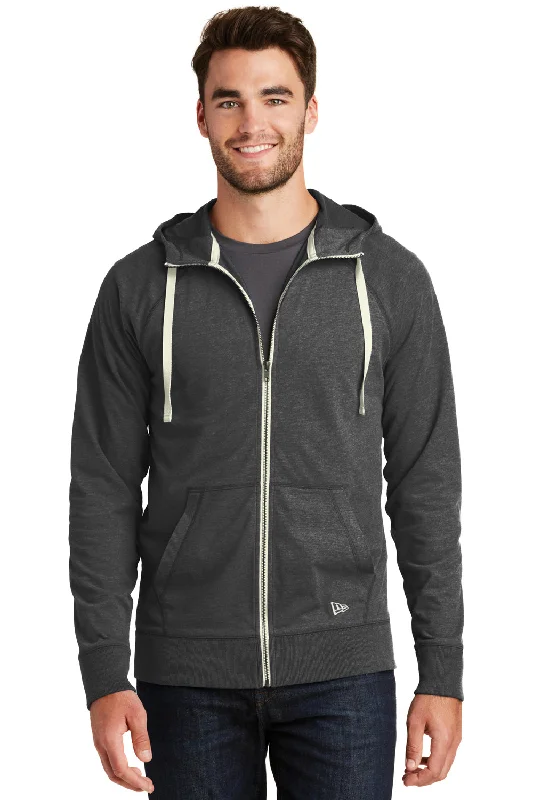 Men's versatile training hoodie-New Era Mens Sueded Full Zip Hooded Sweatshirt Hoodie w/ Pockets - Heather Black