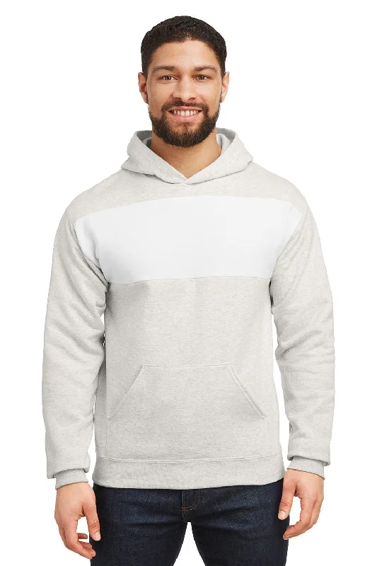 Men's high-stretch sports hoodie-Jerzees Mens NuBlend Fleece Pill Resistant Billboard Hooded Sweatshirt Hoodie w/ Pouch Pocket - Heather Oatmeal/White - Closeout