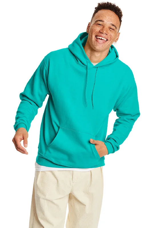 Men's relaxed fit sports hoodie-Hanes Mens EcoSmart Print Pro XP Pill Resistant Hooded Sweatshirt Hoodie w/ Pouch Pocket - Athletic Teal Green