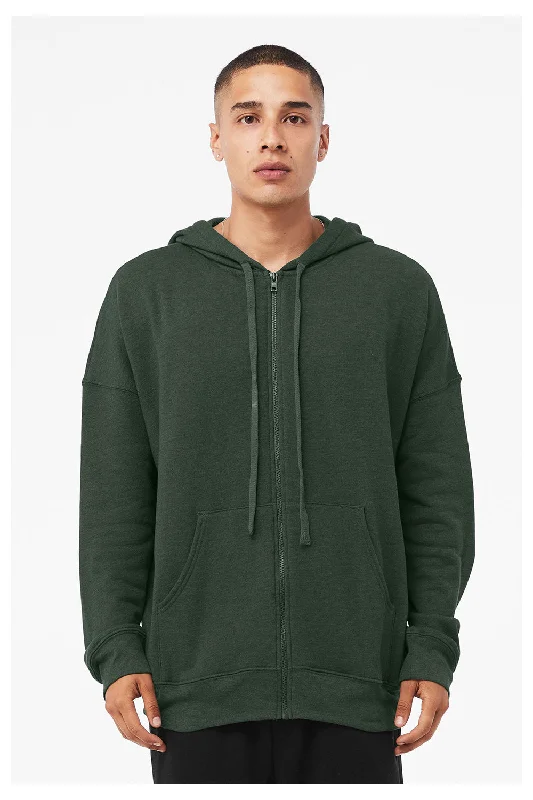 Men's high-stretch training hoodie-Bella + Canvas Mens Sponge Fleece Full Zip Hooded Sweatshirt Hoodie w/ Pockets - Heather Forest Green