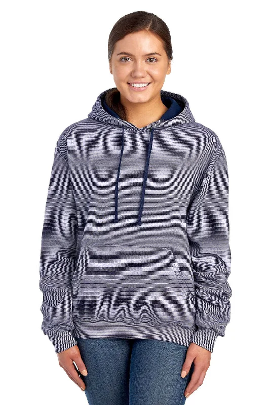 Men's eco-conscious gym hoodie-Fruit Of The Loom Mens Softspun Hooded Sweatshirt Hoodie w/ Pouch Pocket - Navy Blue Stripe - Closeout