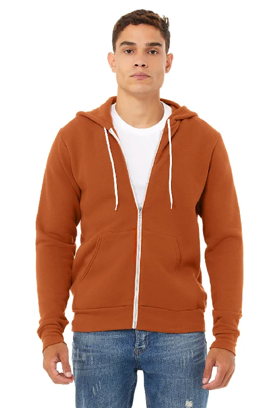 Men's comfortable performance hoodie-Bella + Canvas Mens Fleece Full Zip Hooded Sweatshirt Hoodie w/ Pockets - Autumn Orange