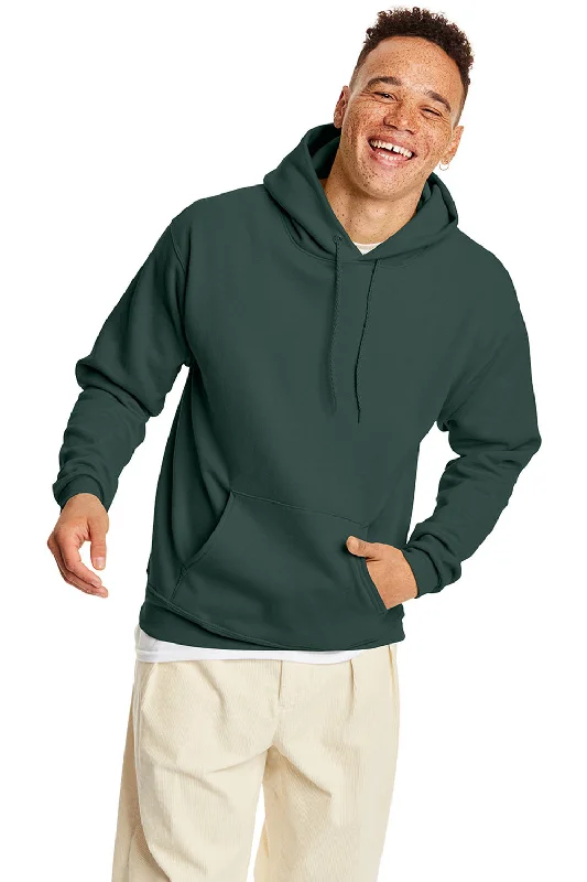 Men's ultra-light running hoodie-Hanes Mens EcoSmart Print Pro XP Pill Resistant Hooded Sweatshirt Hoodie w/ Pouch Pocket - Athletic Dark Green