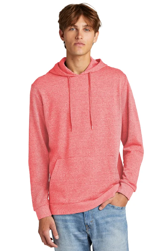 Men's relaxed fit sports hoodie-District Mens Perfect Tri Fleece Hooded Sweatshirt Hoodie w/ Pouch Pocket - Red Frost