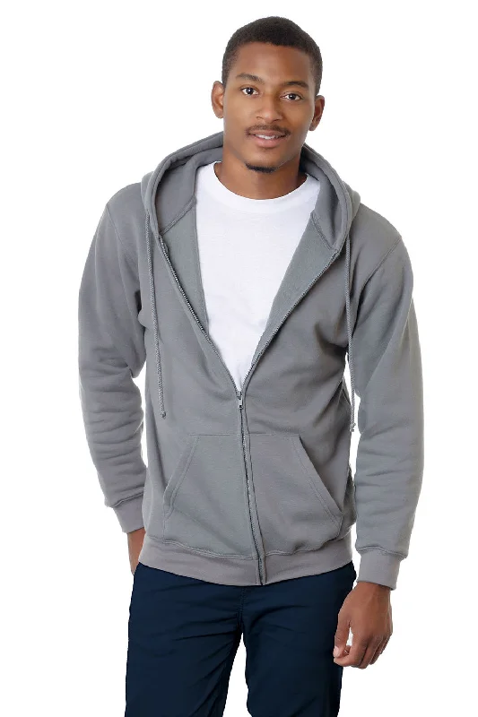 Men's antibacterial activewear hoodie-Bayside Mens USA Made Full Zip Hooded Sweatshirt Hoodie w/ Pockets - Charcoal Grey