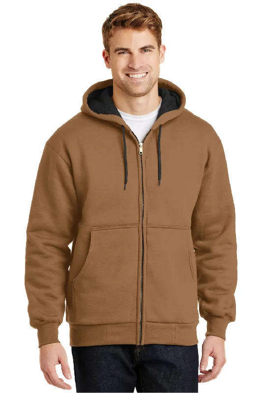 Men's performance activewear hoodie-CornerStone Mens Full Zip Hooded Sweatshirt Hoodie w/ Pockets - Duck Brown