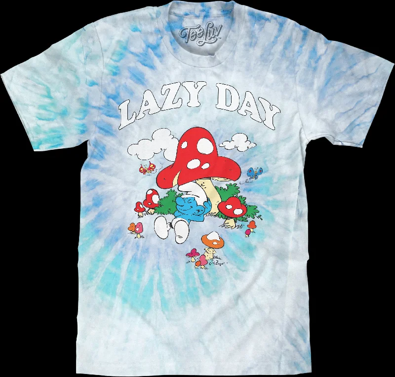 Men's artistic print t-shirt-Tie Dye Lazy Day Smurfs T-Shirt