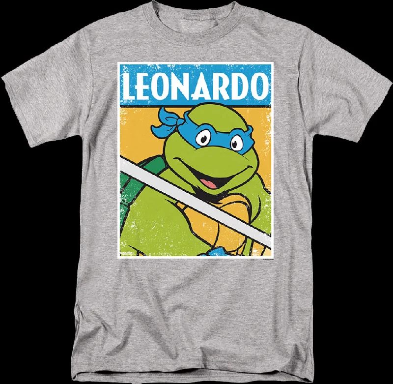 Men's pre-washed t-shirt-Distressed Leonardo Photo Teenage Mutant Ninja Turtles T-Shirt