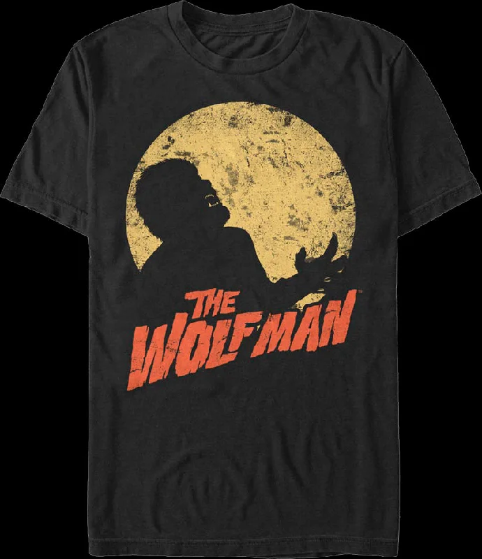 Men's geometric print t-shirt-Moonlit Silhouette Wolf Man T-Shirt