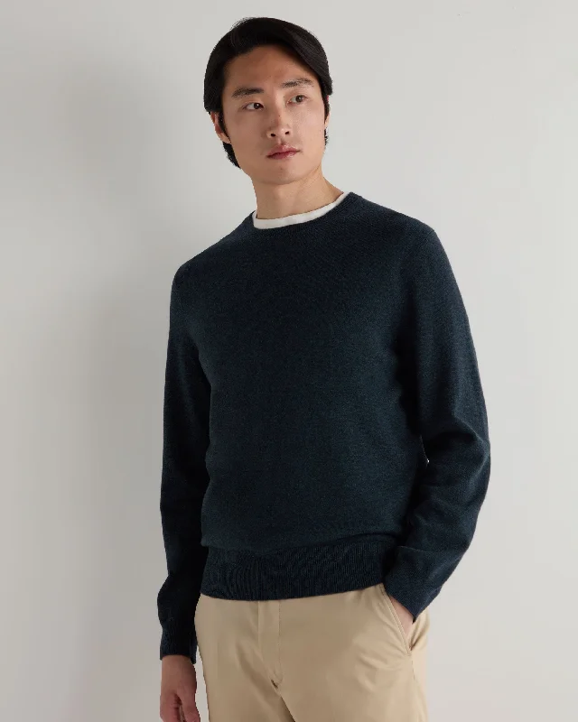 Men's festival sweater-Men's Oxford Round Neck Cashmere Sweater Indigo Blue