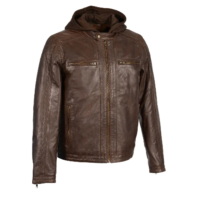 Men's quick-dry field jacket-Milwaukee Leather SFM1845 Men's Brown Fashion Casual Leather Jacket with Removable Hoodie