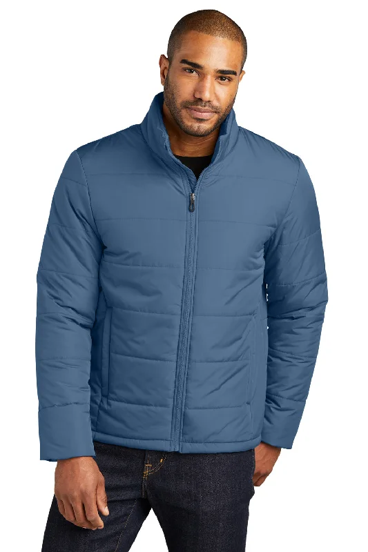 Men's high-performance hiking jacket-Port Authority Mens Water Resistant Full Zip Puffer Jacket - Dusk Blue