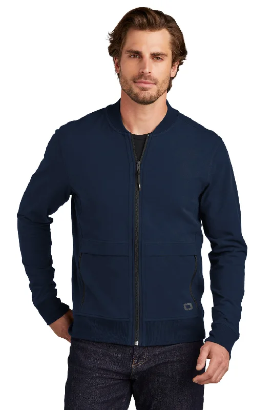 Men's wrinkle-free adventure jacket-Ogio Mens Outstretch Full Zip Jacket - River Navy Blue