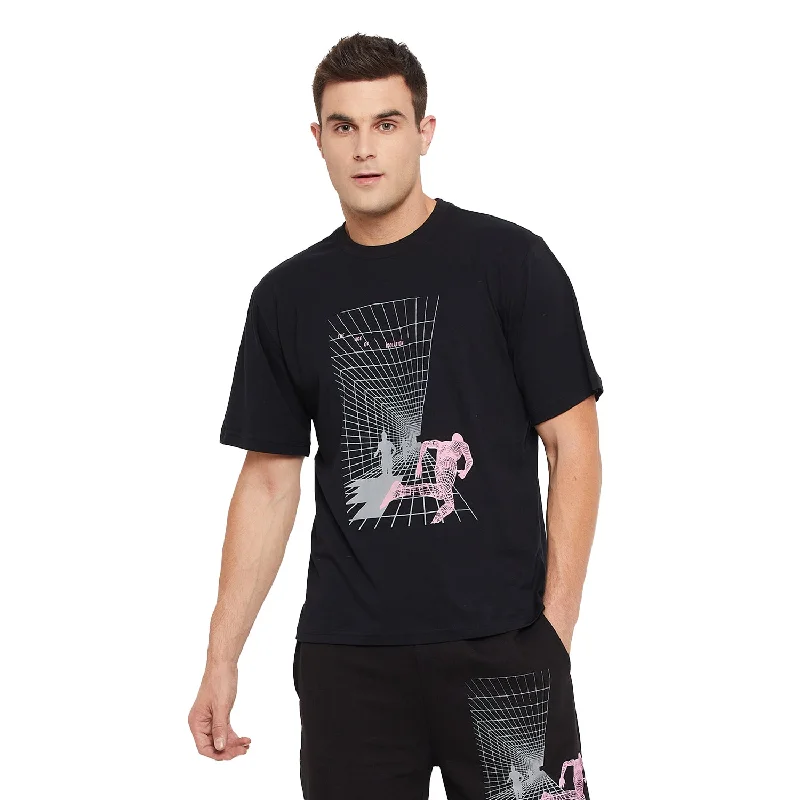 Men's eco-blend t-shirt-Black Oversized Isolation Print Tee