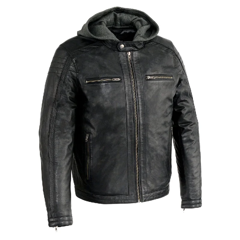 Men's active wear jacket-Milwaukee Leather Men's Black Fashion Casual Leather Jacket with Removable Hoodie SFM1845