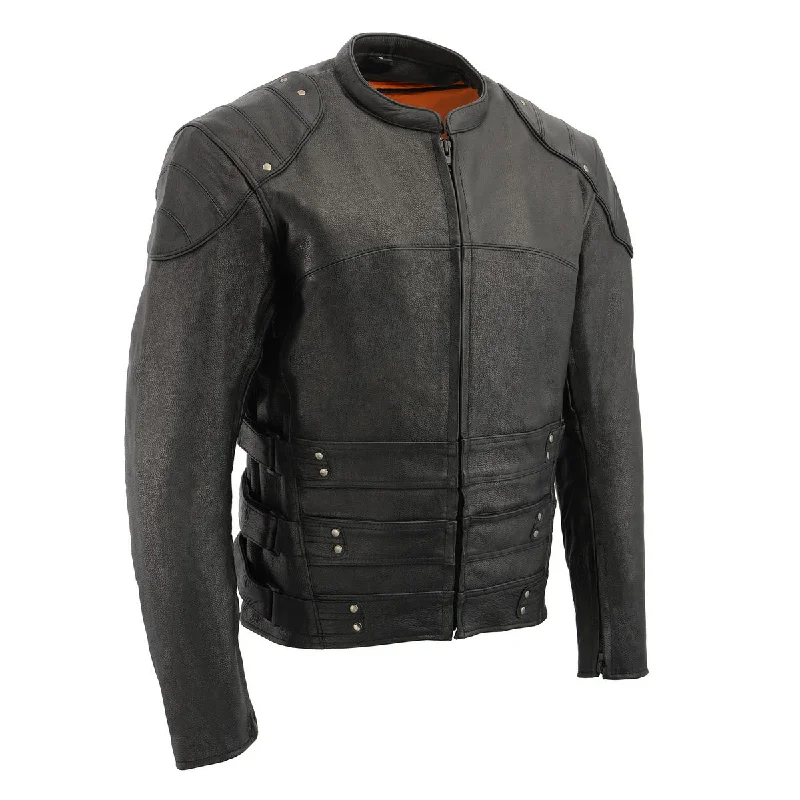 Men's pre-shrunk wool coat-Milwaukee Leather MLM1505 Men's 'Assault Racer' Black Leather Jacket with Triple Side Straps