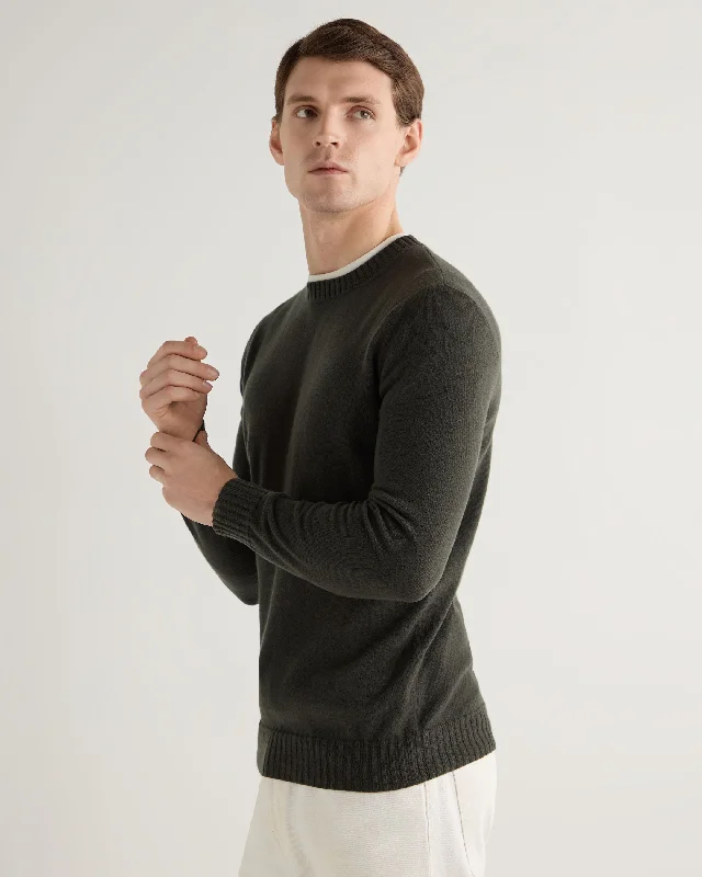 Men's basketball sweater-Men's Shoreditch Round Neck Cashmere Sweater Arabica Khaki Green