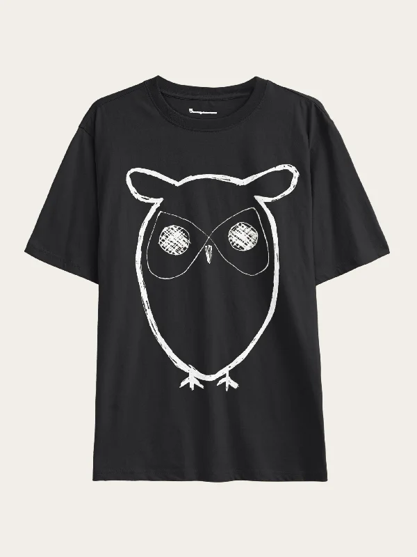 Men's workout fit t-shirt-Regular big owl front print t-shirt - GOTS - Black Jet