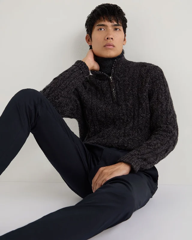 Men's button cardigan-Men's Textured Cable Half Zip Cashmere Sweater Granite Grey