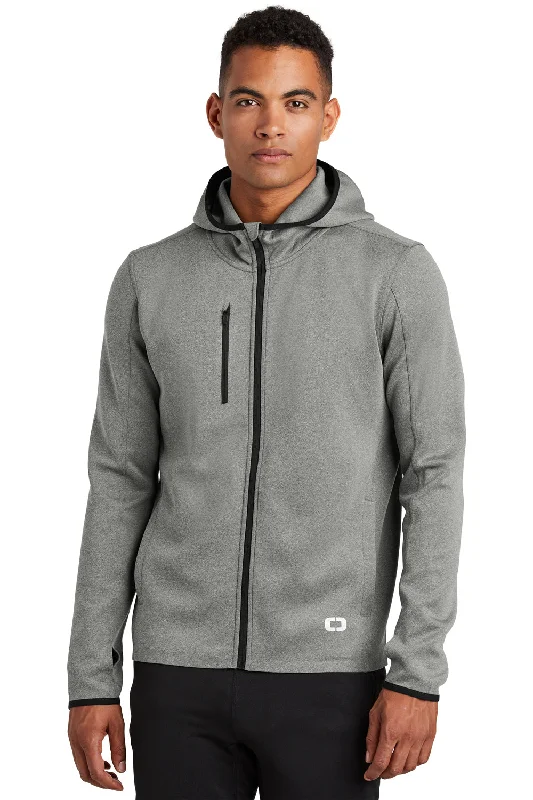 Men's tech-fabric casual jacket-Ogio Mens Endurance Stealth Moisture Wicking Full Zip Hooded Jacket - Heather Grey