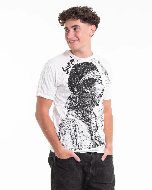 Men's contrast collar t-shirt-Mens Jimi Hendrix T-Shirt in White