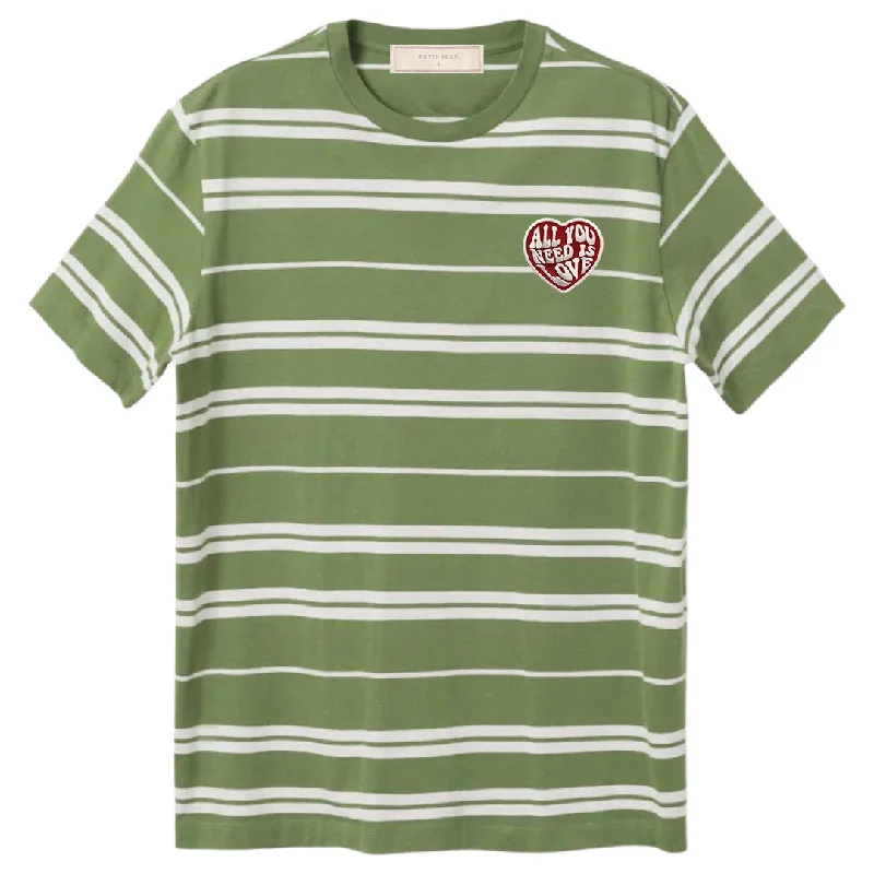 Men's pre-washed t-shirt-"ALL YOU NEED IS LOVE" STRIPED COTTON T SHIRT - GREEN