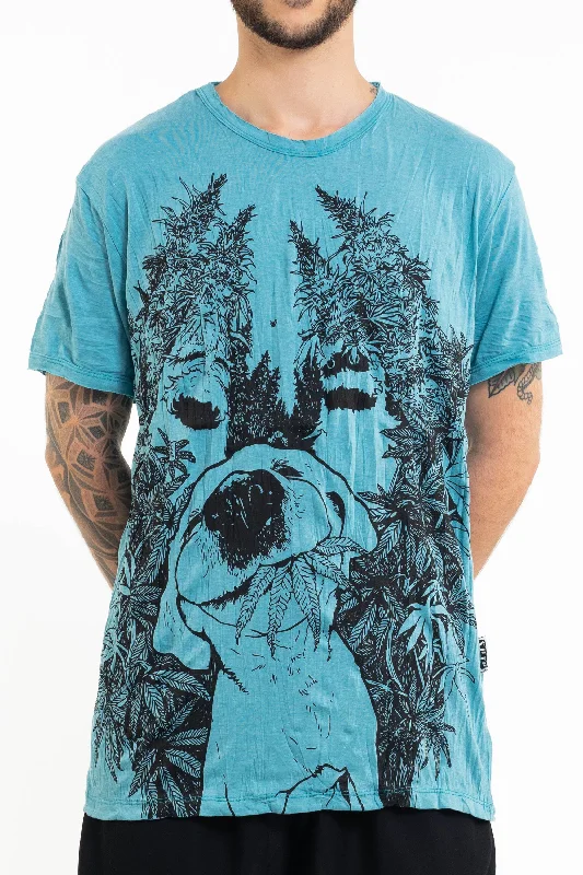 Men's yoga wear t-shirt-Mens Happy Dog T-Shirt in Turquoise