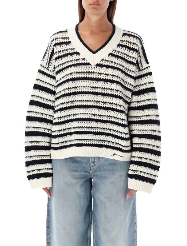 Men's soft sweater-Striped Cotton V-Neck Pullover