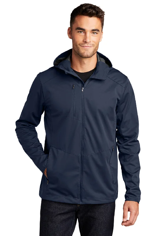 Men's relaxed fit softshell jacket-Port Authority Mens Active Wind & Water Resistant Full Zip Hooded Jacket - Dress Navy Blue