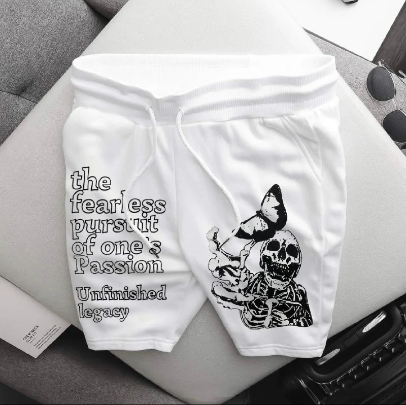 Men's summer workout shorts-Skeleton Bermuda Shorts - White 696